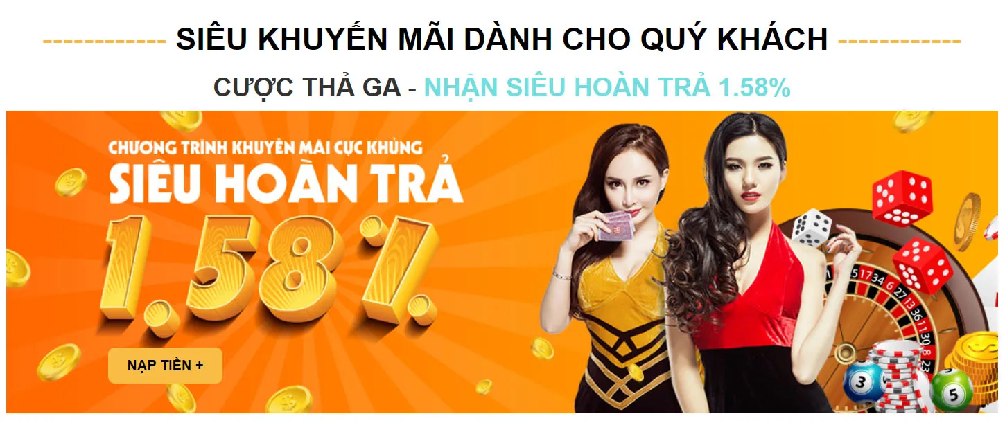 Hoàn trả tiền thua cược 1.58% tại Five88