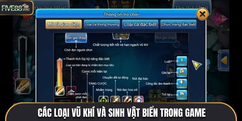 Các loại vũ khí và  hệ thống sinh vật biển trong game 